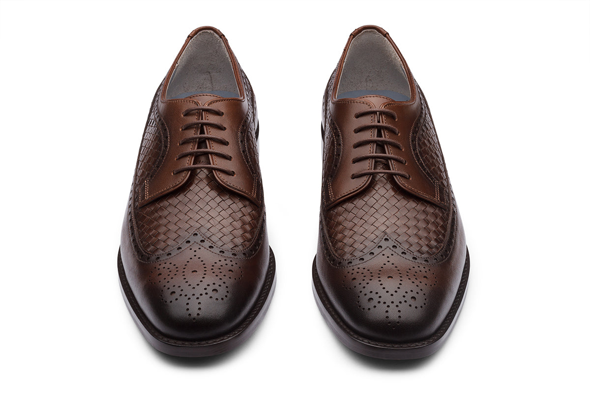 LONDON - CHESTNUT BROWN HANDWOVEN LEATHER SHOES