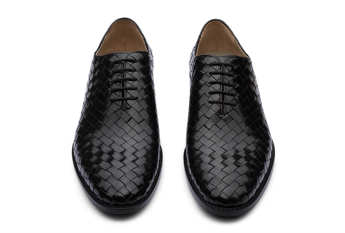 VENICE – BLACK HANDWOVEN LEATHER SHOES