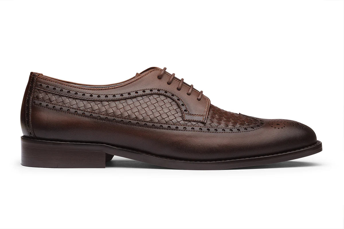 LONDON - CHESTNUT BROWN HANDWOVEN LEATHER SHOES