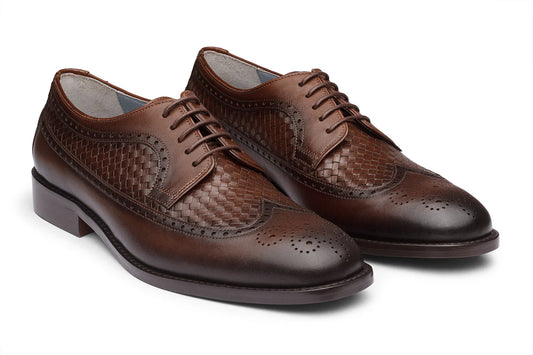 LONDON - CHESTNUT BROWN HANDWOVEN LEATHER SHOES