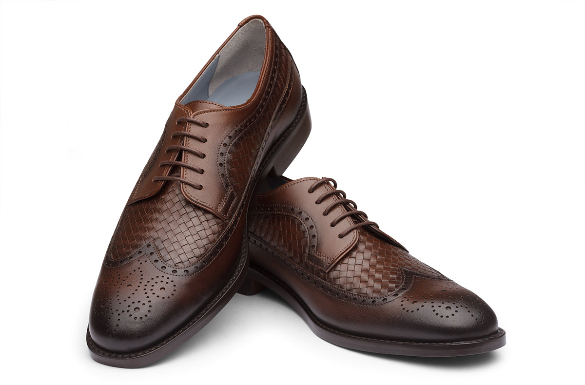 LONDON - CHESTNUT BROWN HANDWOVEN LEATHER SHOES