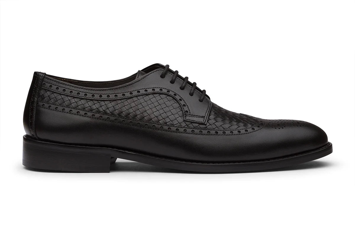 LONDON - BLACK HANDWOVEN LEATHER SHOES