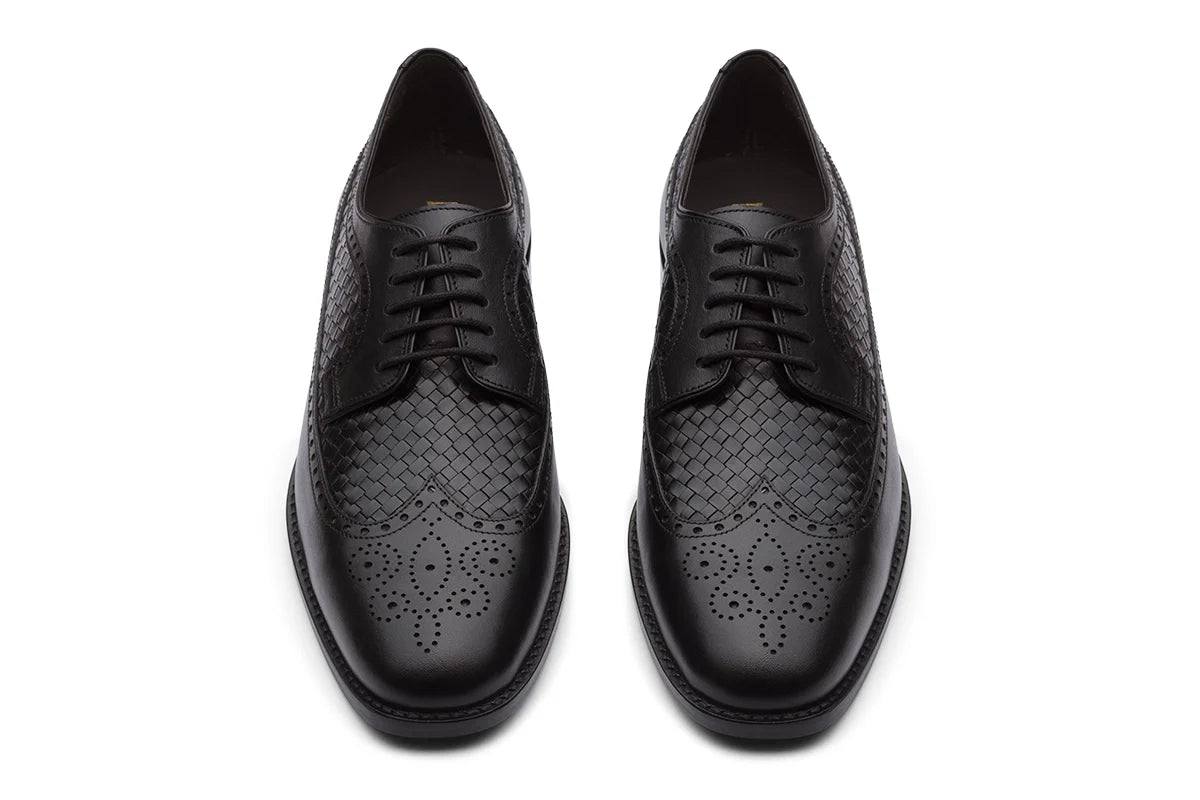 LONDON - BLACK HANDWOVEN LEATHER SHOES